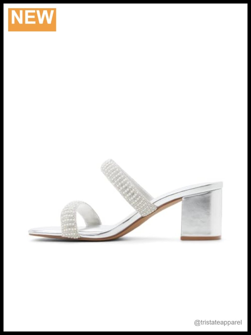 Call It Spring Two-Strap Block Heel Pearl Sandal Slip-On Special Occasion